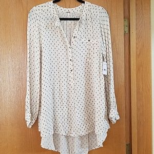 NWT Free People Shibori Magic deep v boyfriend blouse ivory S